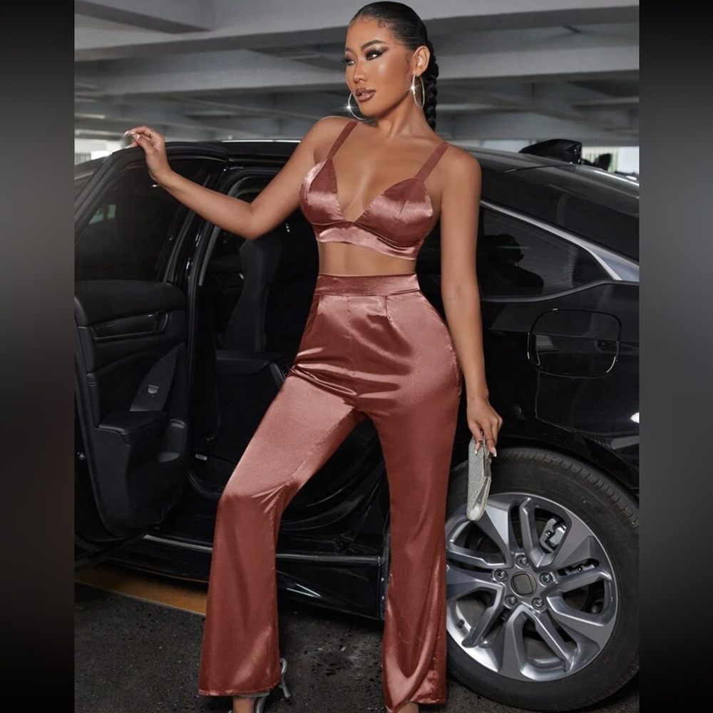 ROSE GOLD DUSTY PINK 2 PIECE PANT SET OUTFIT